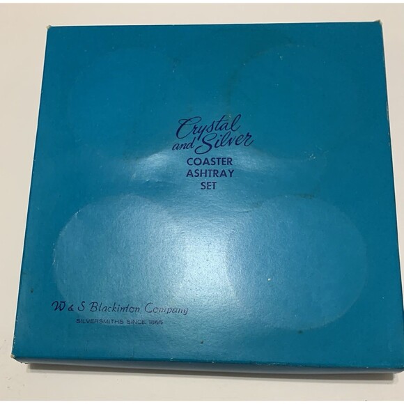 Vintage Crystal and Silver Coaster & Ashtray Set W & S Blackinton Co In Box - Picture 7 of 9